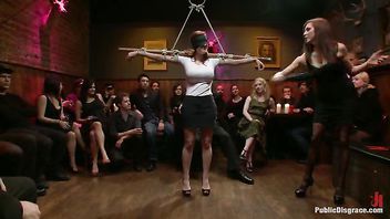 Slutty teen abused and fucked by a roomful of strangers