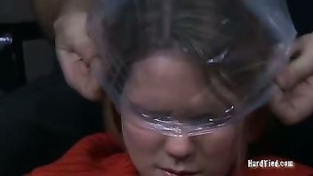 Watching hot blonde grasping for air during her bondage session pleases old master