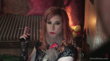 Gorgeous bearded mistress from the divine freak circus tortures a lusty stud