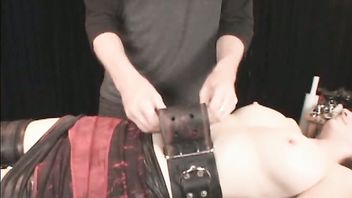 Table strapping for horny BDSM female sex slave newbie