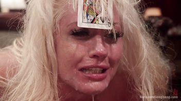 Three cocks inside busty blonde wife's fuck holes after husband lost his bet